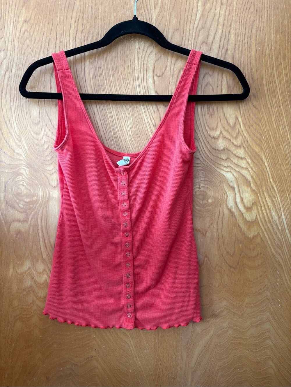 Free People Coral Ribbed Button-Front Tank S